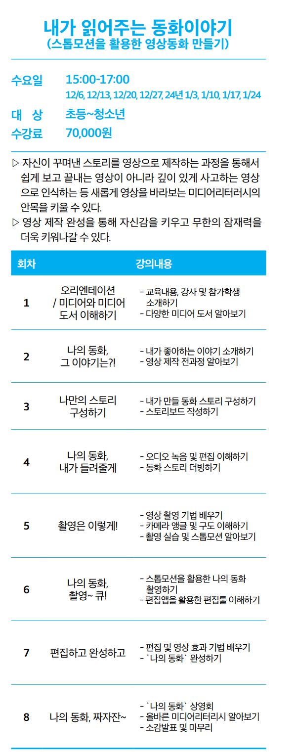 <폐강> [초4~초6 대상] 내가 읽어주는 동화 이야기 <스톱모션을 활용한 영상동화 만들기>